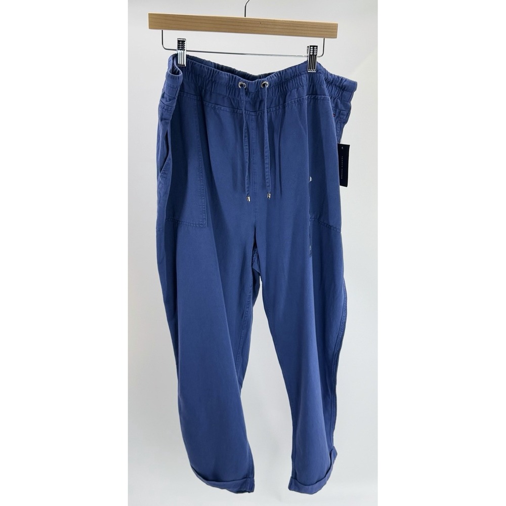 Tommy Hilfiger Women's High Rise Cuffed Twill Pants Harbor Blue Size XXL